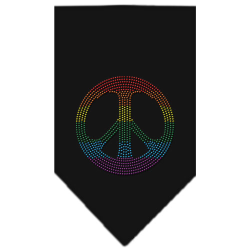 Rainbow Peace Sign Rhinestone Bandana Black Large